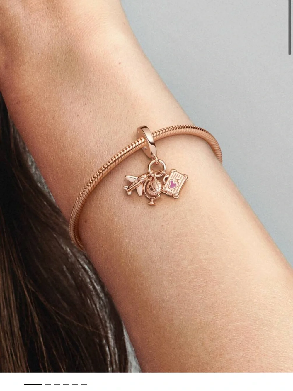 Pandora Rose Gold Travel Charm Snake Chain Bracelet